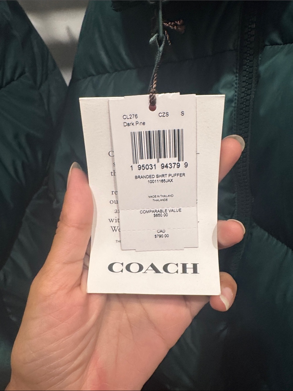 COACH Dark Pine Branded Puffer Jacket - Women